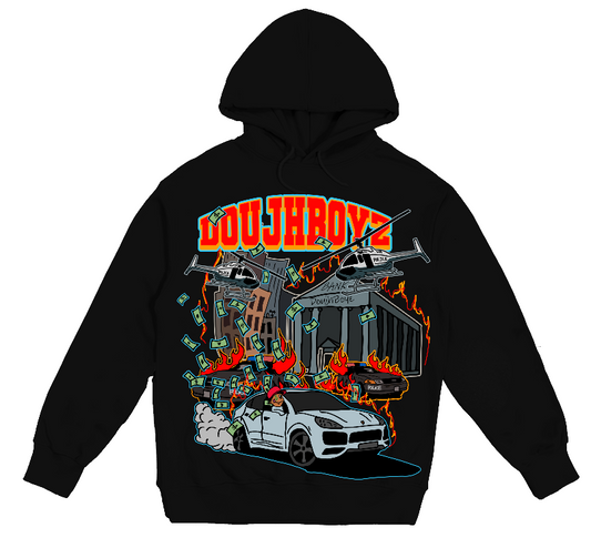 Black “City on Fire” Pullover hoodie