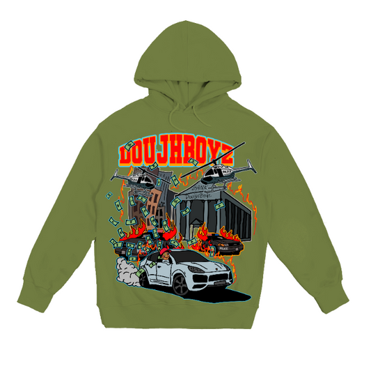 Olive green City on fire hoodie